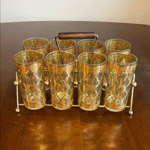 Culver LTD Gold and Green Geometric Drinkware Set for Dining